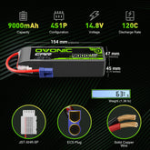 2 × OVONIC 4S Lipo-Akku 9000 mAh 120 C 14,8 V RC Lipo-Akku mit EC5-Stecker für RC-Fahrzeuge, Autos, RC-Trucks, Panzer